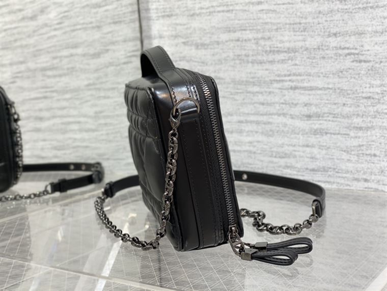DIOR CARO BOX BAG BLACK QUILTED MACROCANNAGE CALFSKIN – DOB071