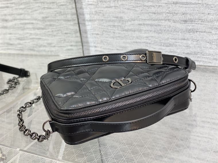 DIOR CARO BOX BAG BLACK QUILTED MACROCANNAGE CALFSKIN – DOB071