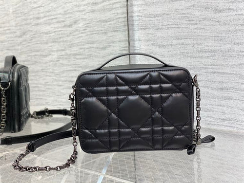DIOR CARO BOX BAG BLACK QUILTED MACROCANNAGE CALFSKIN – DOB071