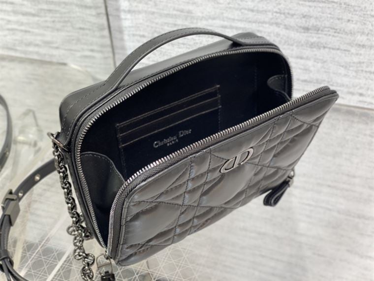 DIOR CARO BOX BAG BLACK QUILTED MACROCANNAGE CALFSKIN – DOB071