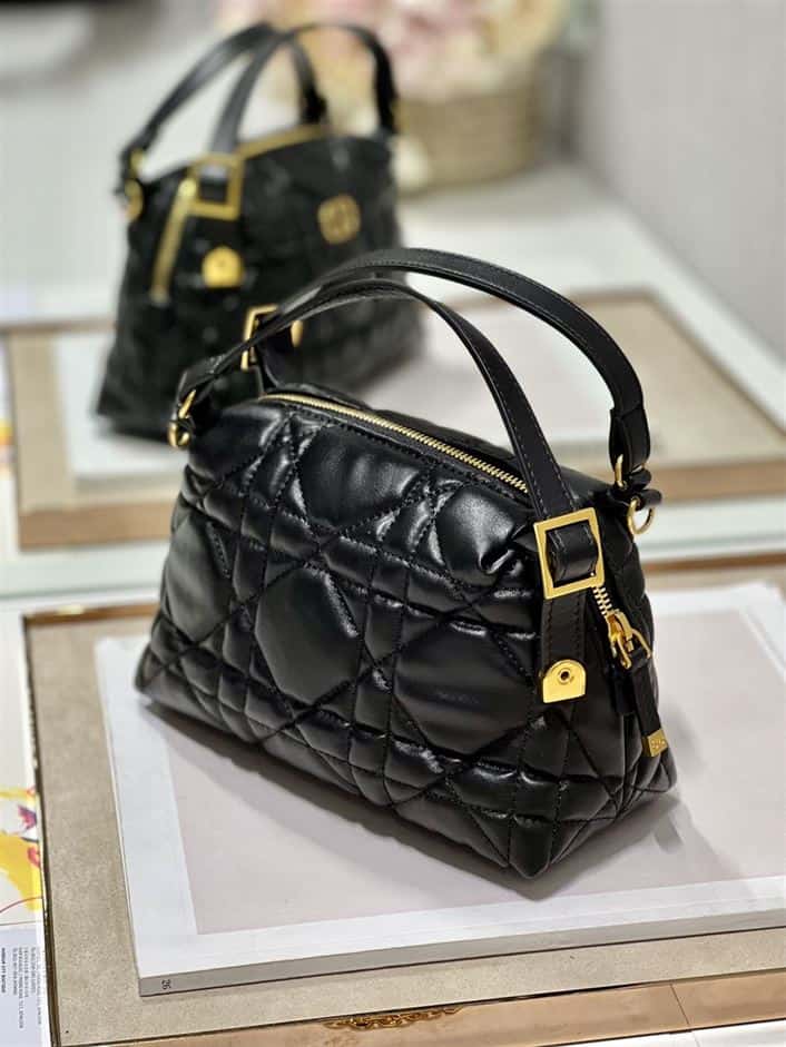 DIOR CARO D-COSY BAG BLACK SUPPLE CANNAGE CALFSKIN – DOB087
