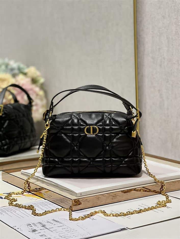 DIOR CARO D-COSY BAG BLACK SUPPLE CANNAGE CALFSKIN – DOB087