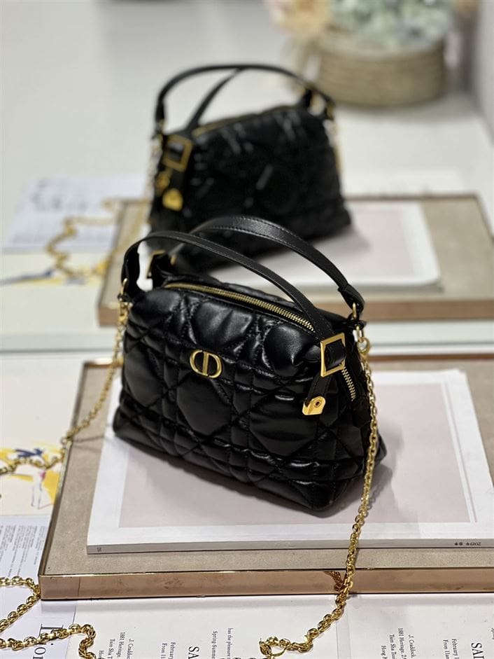 DIOR CARO D-COSY BAG BLACK SUPPLE CANNAGE CALFSKIN – DOB087