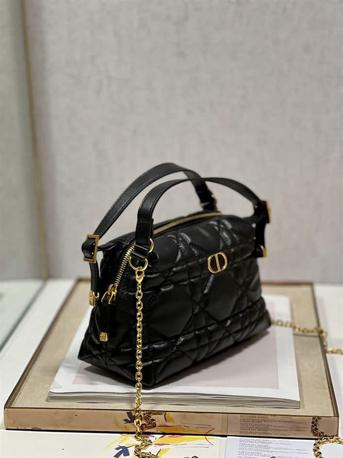 DIOR CARO D-COSY BAG BLACK SUPPLE CANNAGE CALFSKIN – DOB087