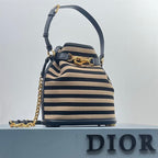 DIOR MEDIUM C EST DIOR BAG NATURAL AND DENIM BLUE MARINIERE RAFFIA – DOB043