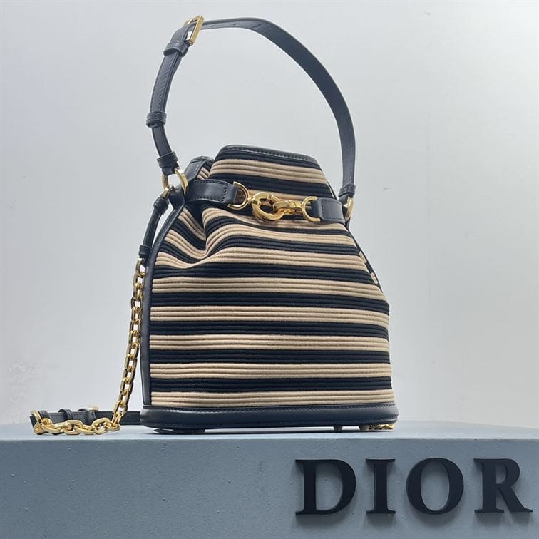 DIOR MEDIUM C EST DIOR BAG NATURAL AND DENIM BLUE MARINIERE RAFFIA – DOB043