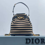 DIOR MEDIUM C EST DIOR BAG NATURAL AND DENIM BLUE MARINIERE RAFFIA – DOB043