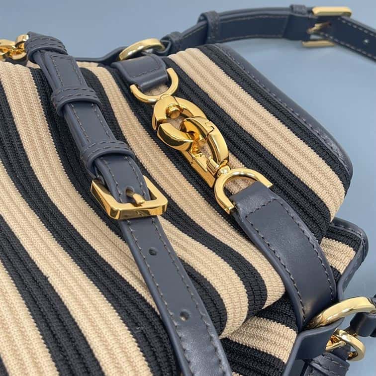 DIOR MEDIUM C EST DIOR BAG NATURAL AND DENIM BLUE MARINIERE RAFFIA – DOB043