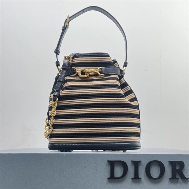 DIOR MEDIUM C EST DIOR BAG NATURAL AND DENIM BLUE MARINIERE RAFFIA – DOB043