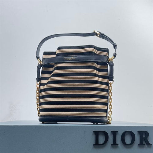DIOR MEDIUM C EST DIOR BAG NATURAL AND DENIM BLUE MARINIERE RAFFIA – DOB043