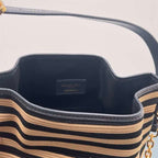 DIOR MEDIUM C EST DIOR BAG NATURAL AND DENIM BLUE MARINIERE RAFFIA – DOB043
