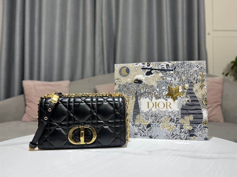 DIOR MEDIUM DIOR CARO BAG BLACK QUILTED MACROCANNAGE CALFSKIN – DOB061