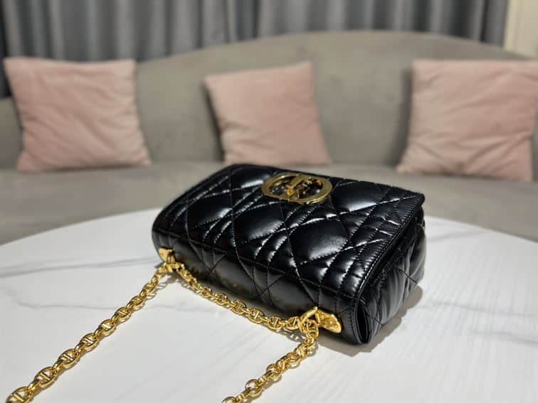 DIOR MEDIUM DIOR CARO BAG BLACK QUILTED MACROCANNAGE CALFSKIN – DOB061