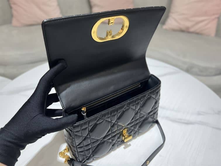 DIOR MEDIUM DIOR CARO BAG BLACK QUILTED MACROCANNAGE CALFSKIN – DOB061