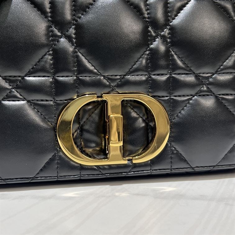DIOR MEDIUM DIOR CARO BAG BLACK QUILTED MACROCANNAGE CALFSKIN – DOB061