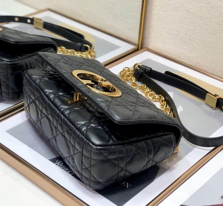 DIOR MEDIUM DIOR CARO BAG BLACK SUPPLE CANNAGE CALFSKIN – DOB013