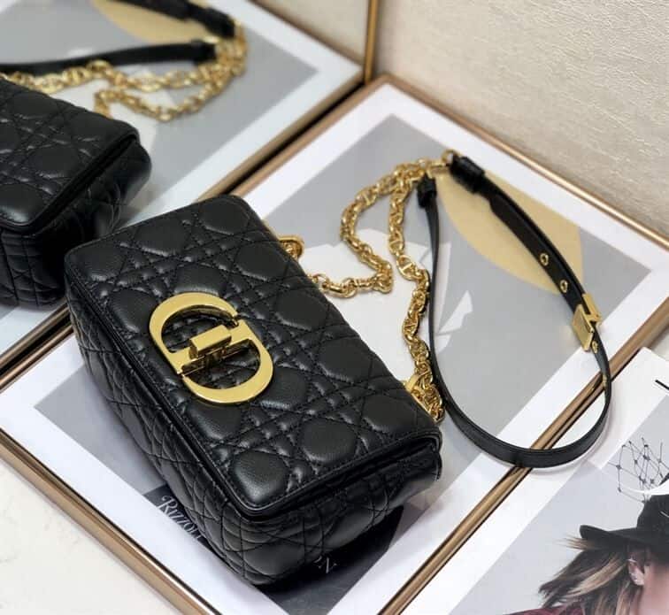 DIOR MEDIUM DIOR CARO BAG BLACK SUPPLE CANNAGE CALFSKIN – DOB013