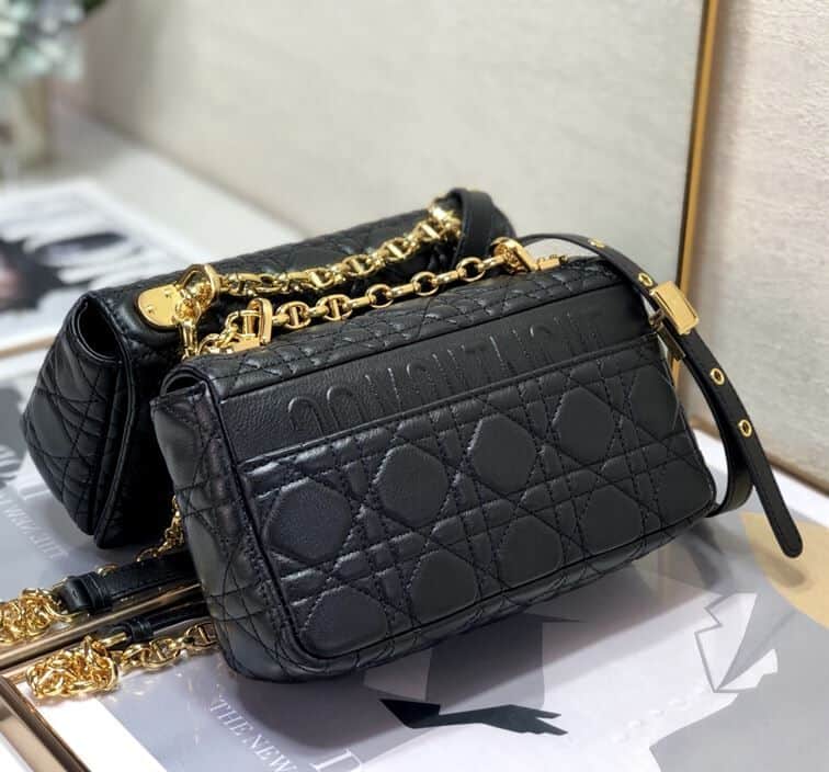 DIOR MEDIUM DIOR CARO BAG BLACK SUPPLE CANNAGE CALFSKIN – DOB013