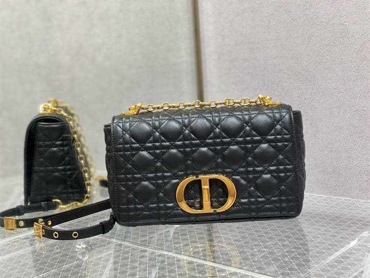 DIOR MEDIUM DIOR CARO BAG BLACK SUPPLE CANNAGE CALFSKIN – DOB106