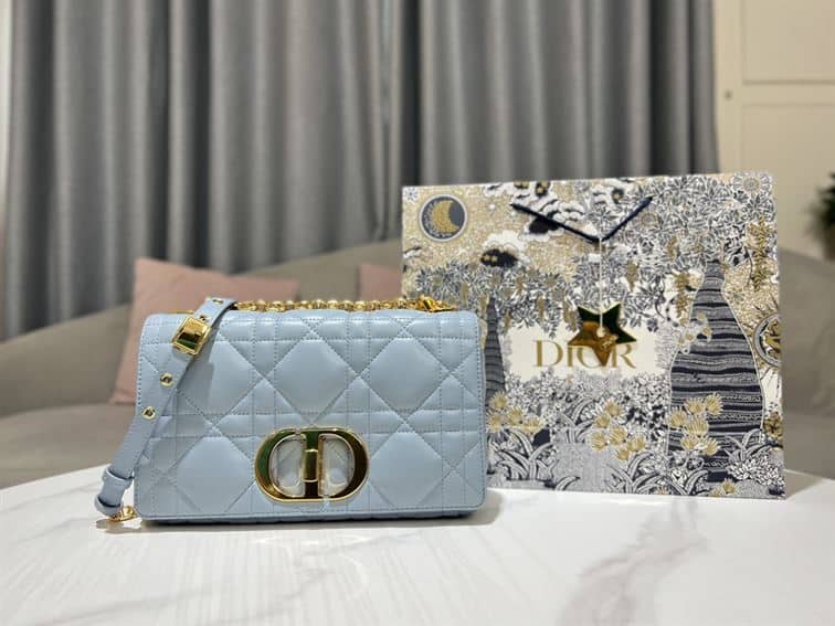 DIOR MEDIUM DIOR CARO BAG BLUE QUILTED MACROCANNAGE CALFSKIN – DOB066