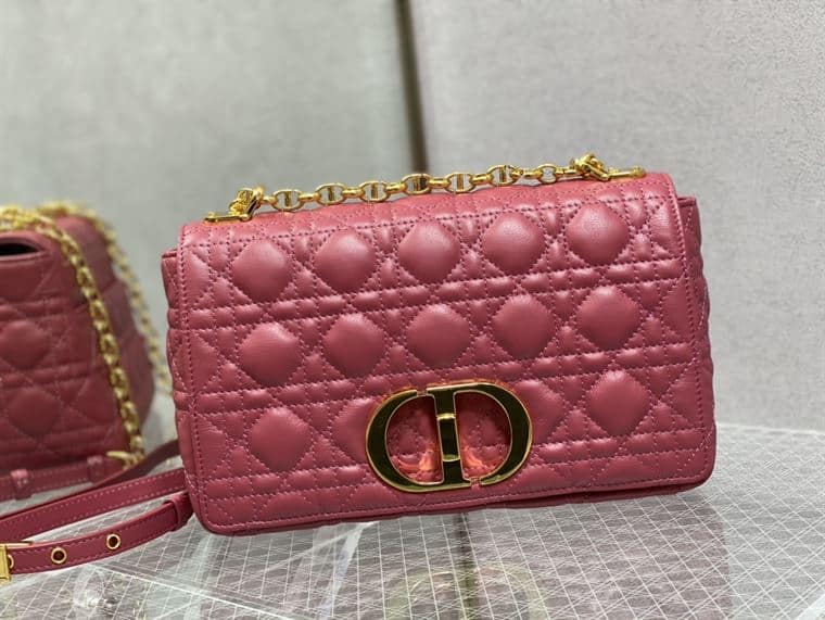 DIOR MEDIUM DIOR CARO BAG PINK SUPPLE CANNAGE CALFSKIN – DOB109