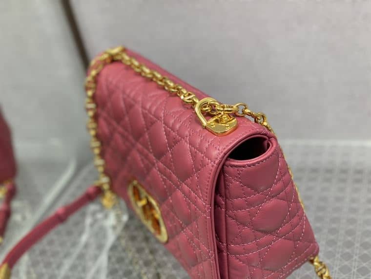 DIOR MEDIUM DIOR CARO BAG PINK SUPPLE CANNAGE CALFSKIN – DOB109