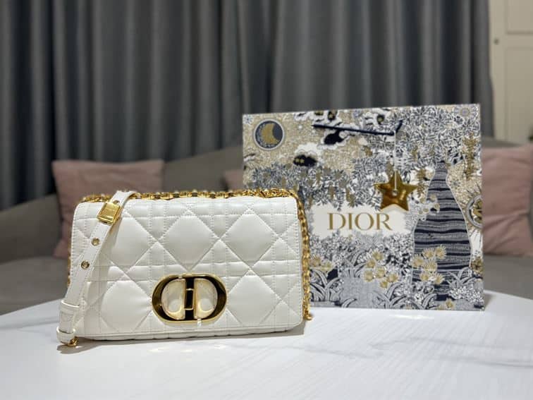 DIOR MEDIUM DIOR CARO BAG WHITE QUILTED MACROCANNAGE CALFSKIN – DOB062