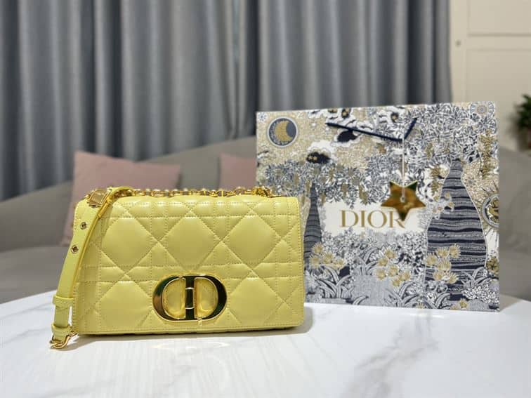 DIOR MEDIUM DIOR CARO BAG YELLOW QUILTED MACROCANNAGE CALFSKIN – DOB067