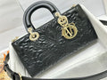 DIOR MEDIUM LADY D-JOY BAG BLACK QUILTED EFFECT LAMBSKIN WITH ORNAMENTAL MOTIF – DOB059