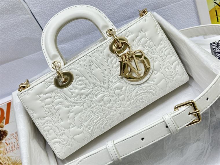 DIOR MEDIUM LADY D-JOY BAG LATTE QUILTED EFFECT LAMBSKIN WITH ORNAMENTAL MOTIF – DOB060