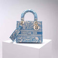 DIOR MEDIUM LADY D-LITE BAG CORNFLOWER BLUE TOILE DE JOUY EMBROIDERY – DOB009