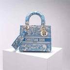 DIOR MEDIUM LADY D-LITE BAG CORNFLOWER BLUE TOILE DE JOUY EMBROIDERY – DOB009