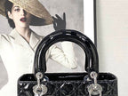 DIOR MEDIUM LADY DIOR BAG BLACK PATENT CANNAGE CALFSKIN – DOB037