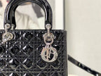 DIOR MEDIUM LADY DIOR BAG BLACK PATENT CANNAGE CALFSKIN – DOB037