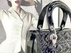 DIOR MEDIUM LADY DIOR BAG BLACK PATENT CANNAGE CALFSKIN – DOB037