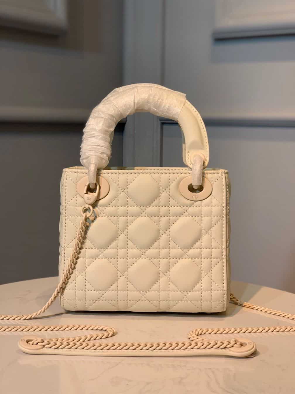 DIOR MINI LADY DIOR BAG LATTE ULTRAMATTE CANNAGE CALFSKIN – DOB040