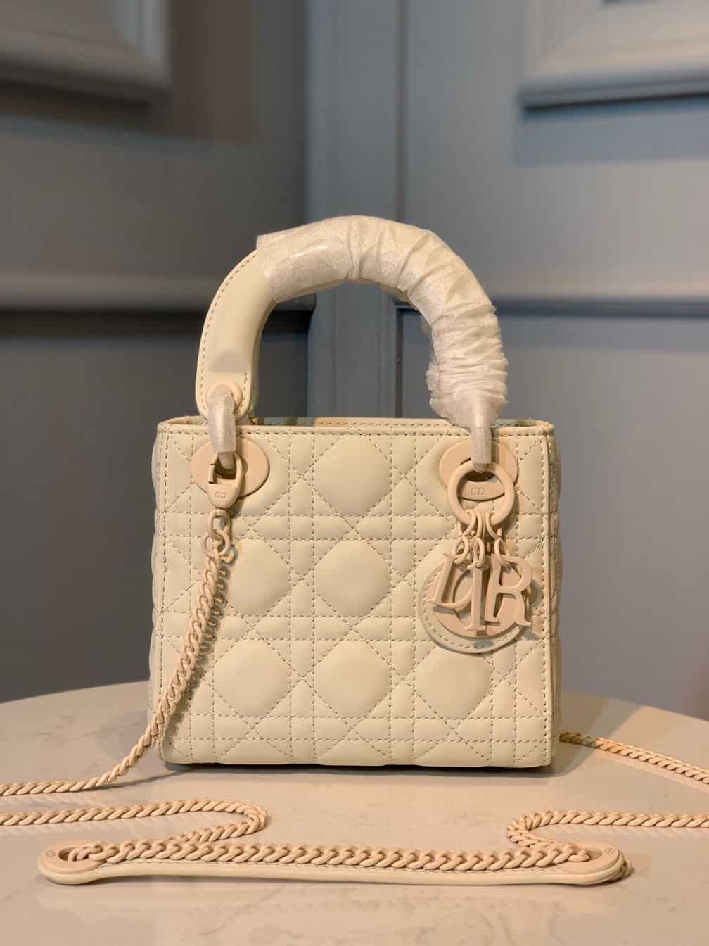 DIOR MINI LADY DIOR BAG LATTE ULTRAMATTE CANNAGE CALFSKIN – DOB040