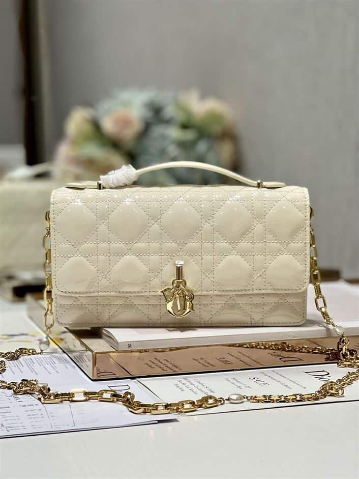 DIOR MISS DIOR MINI BAG BEIGE CANNAGE LAMBSKIN – DOB054