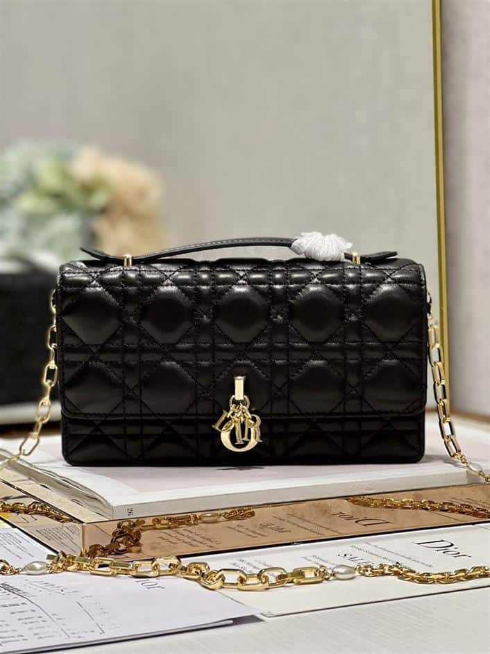 DIOR MISS DIOR MINI BAG BLACK CANNAGE LAMBSKIN – DOB053