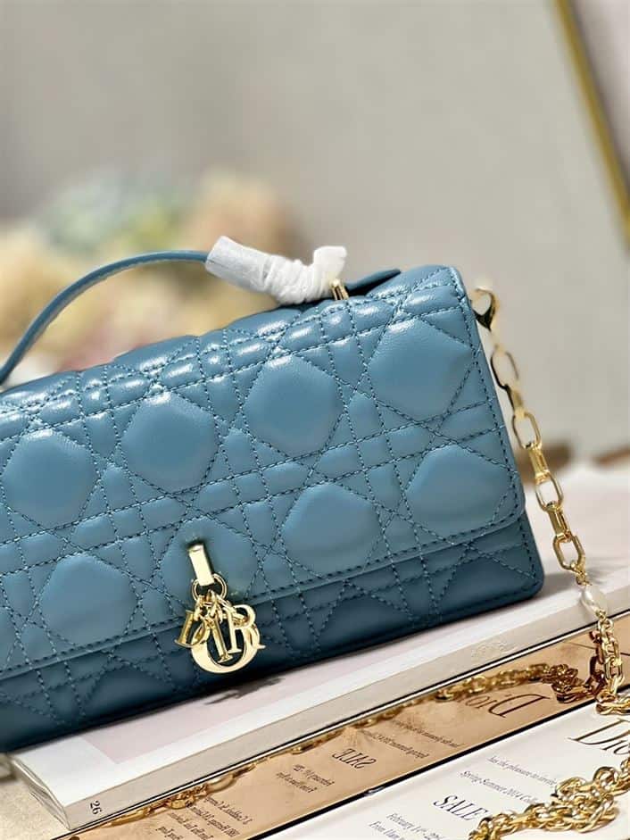 DIOR MISS DIOR MINI BAG BLUE CANNAGE LAMBSKIN – DOB051