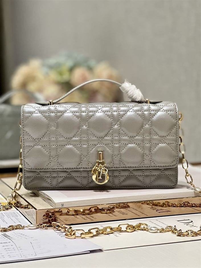DIOR MISS DIOR MINI BAG GREY CANNAGE LAMBSKIN – DOB058