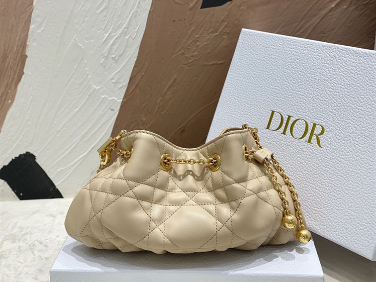 DIOR SMALL DIOR AMMI BAG BEIGE SUPPLE MACROCANNAGE LAMBSKIN – DOB048
