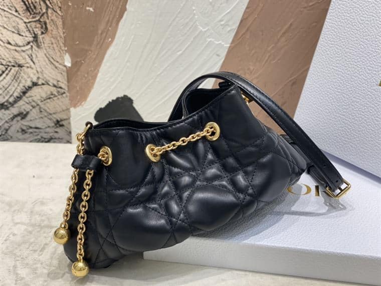 DIOR SMALL DIOR AMMI BAG BLACK SUPPLE MACROCANNAGE LAMBSKIN – DOB046