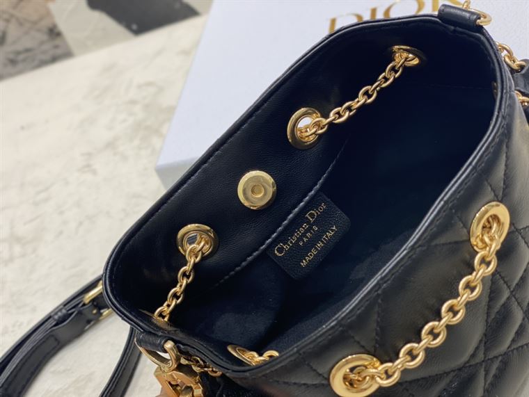 DIOR SMALL DIOR AMMI BAG BLACK SUPPLE MACROCANNAGE LAMBSKIN – DOB046