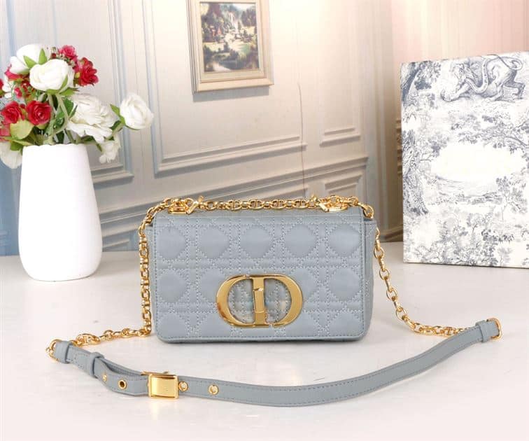 DIOR SMALL DIOR CARO BAG ETHEREAL GRAY SUPPLE CANNAGE CALFSKIN – DOB122