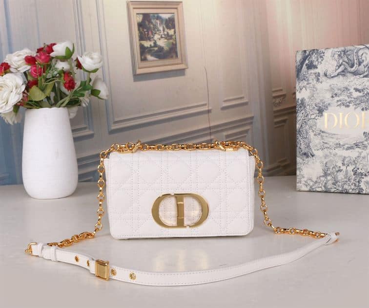 DIOR SMALL DIOR CARO BAG WHITE SUPPLE CANNAGE CALFSKIN – DOB119