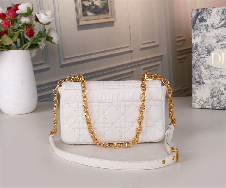 DIOR SMALL DIOR CARO BAG WHITE SUPPLE CANNAGE CALFSKIN – DOB119