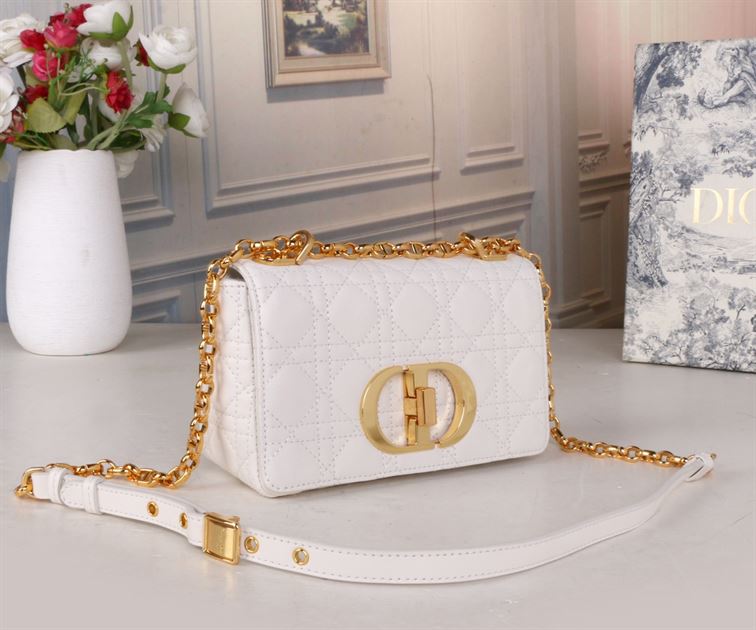 DIOR SMALL DIOR CARO BAG WHITE SUPPLE CANNAGE CALFSKIN – DOB119