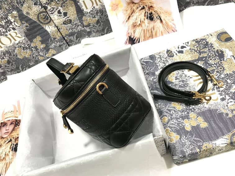 DIOR SMALL DIORTRAVEL VANITY CASE BLACK CANNAGE LAMBSKIN – DOB123
