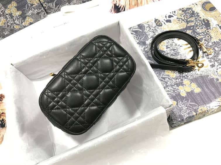 DIOR SMALL DIORTRAVEL VANITY CASE BLACK CANNAGE LAMBSKIN – DOB123